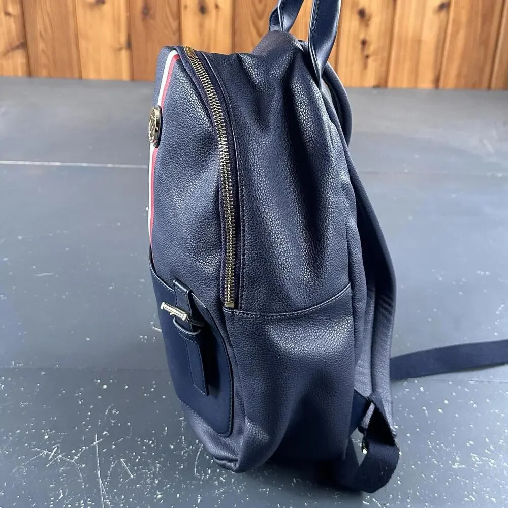 Tommy Hilfiger Leather Backpack Blue Striped Mini Day Bag 12x10x4 EUC - Picture 4 of 11